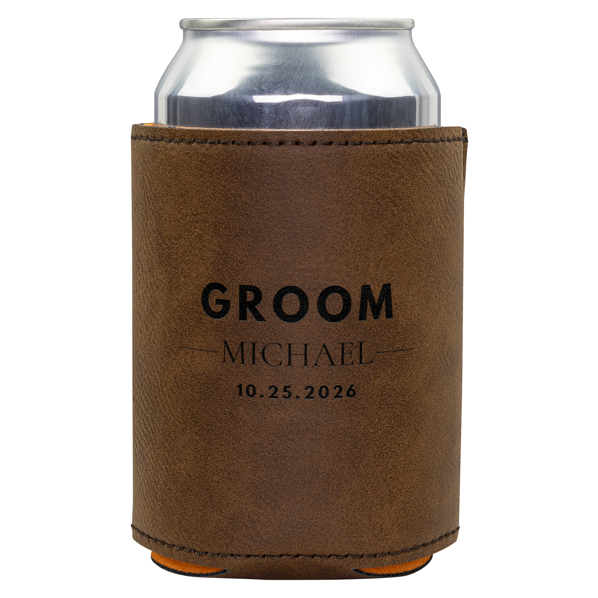 Personalized Groomsmen Gift – Engraved Leatherette Can Cooler Wedding Keepsake
