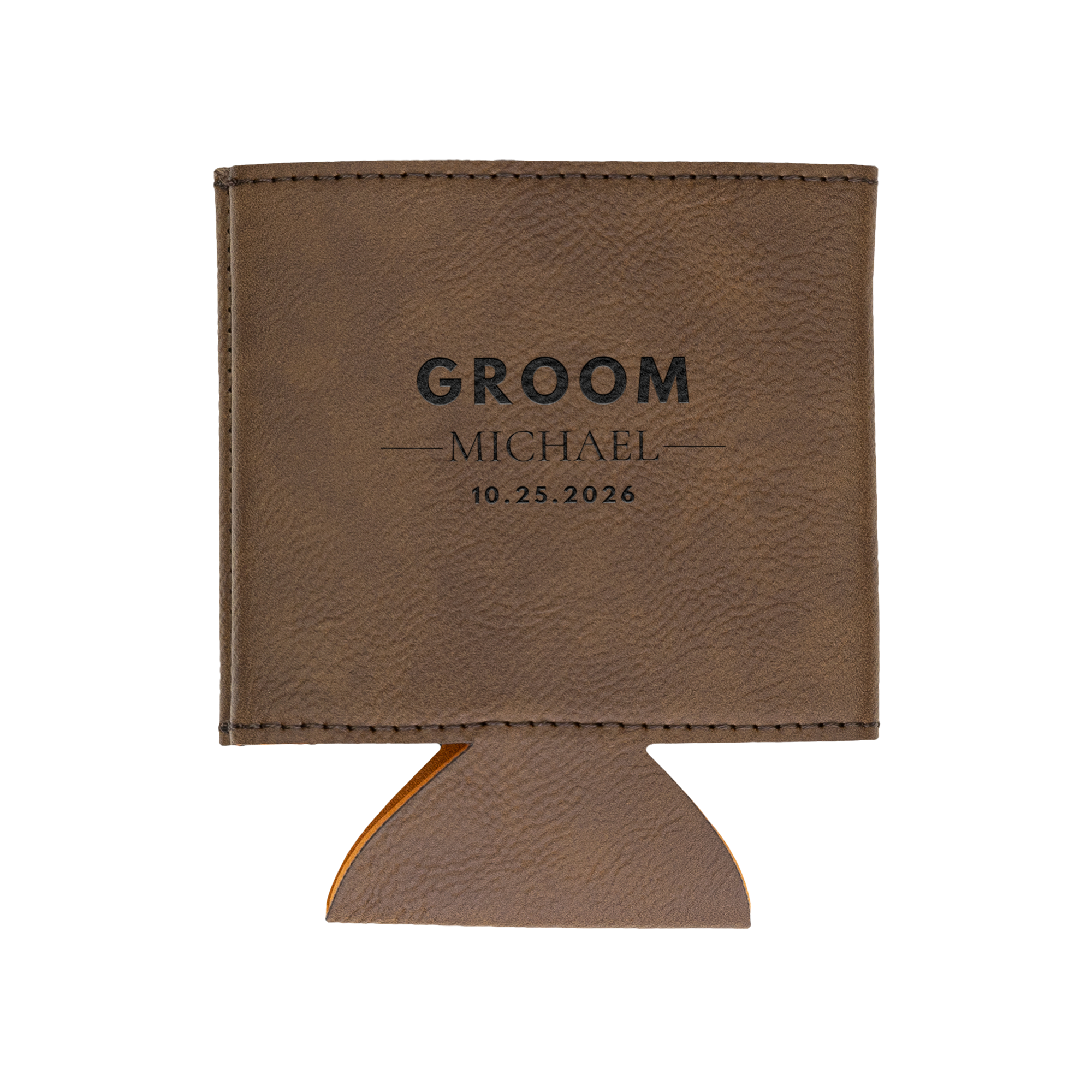 Personalized Groomsmen Gift – Engraved Leatherette Can Cooler Wedding Keepsake