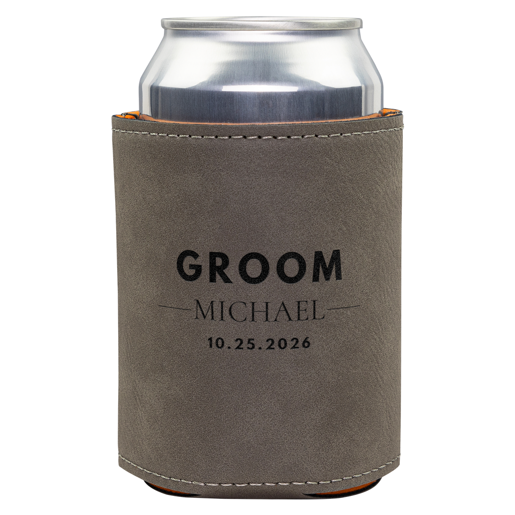 Personalized Groomsmen Gift – Engraved Leatherette Can Cooler Wedding Keepsake