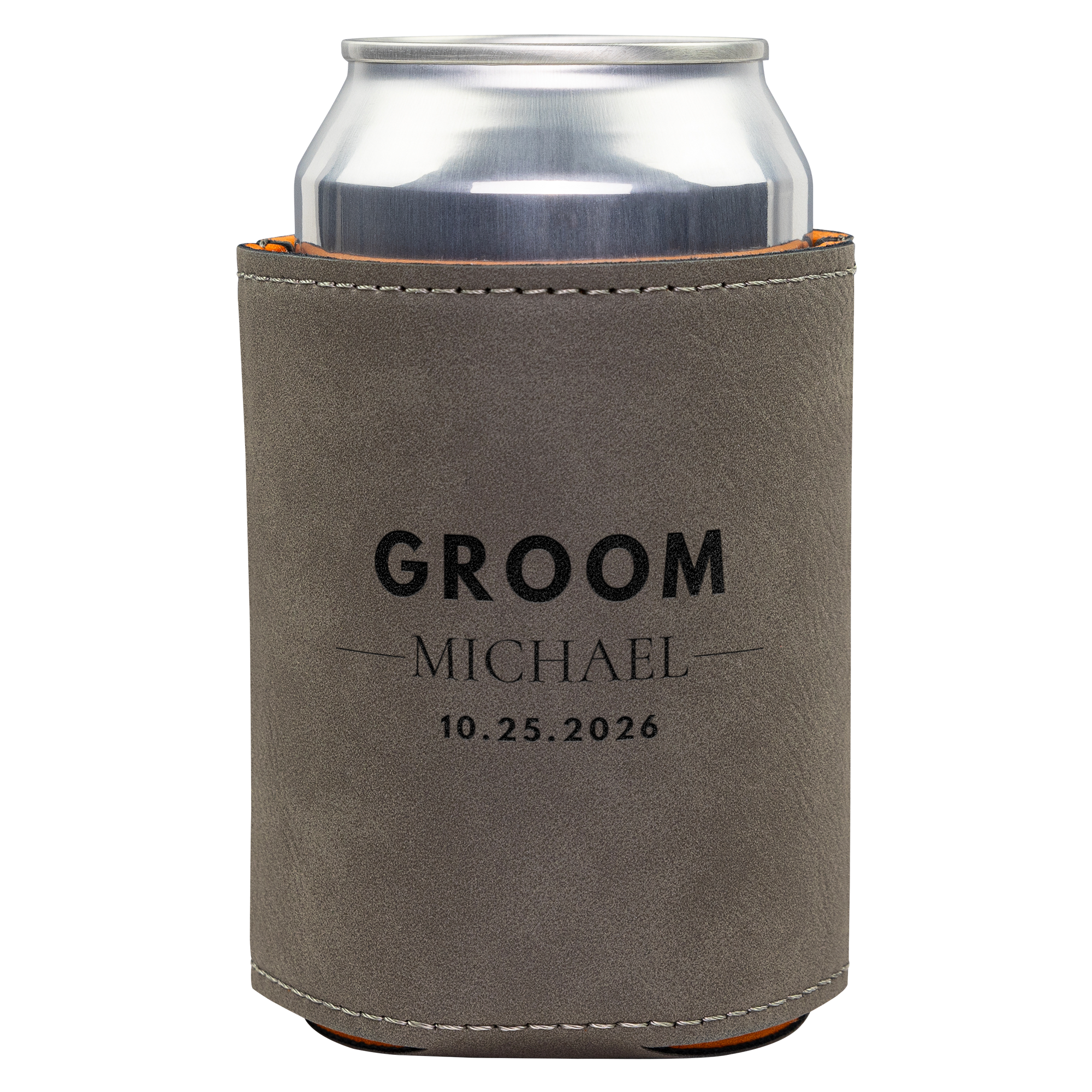 Personalized Groomsmen Gift – Engraved Leatherette Can Cooler Wedding Keepsake