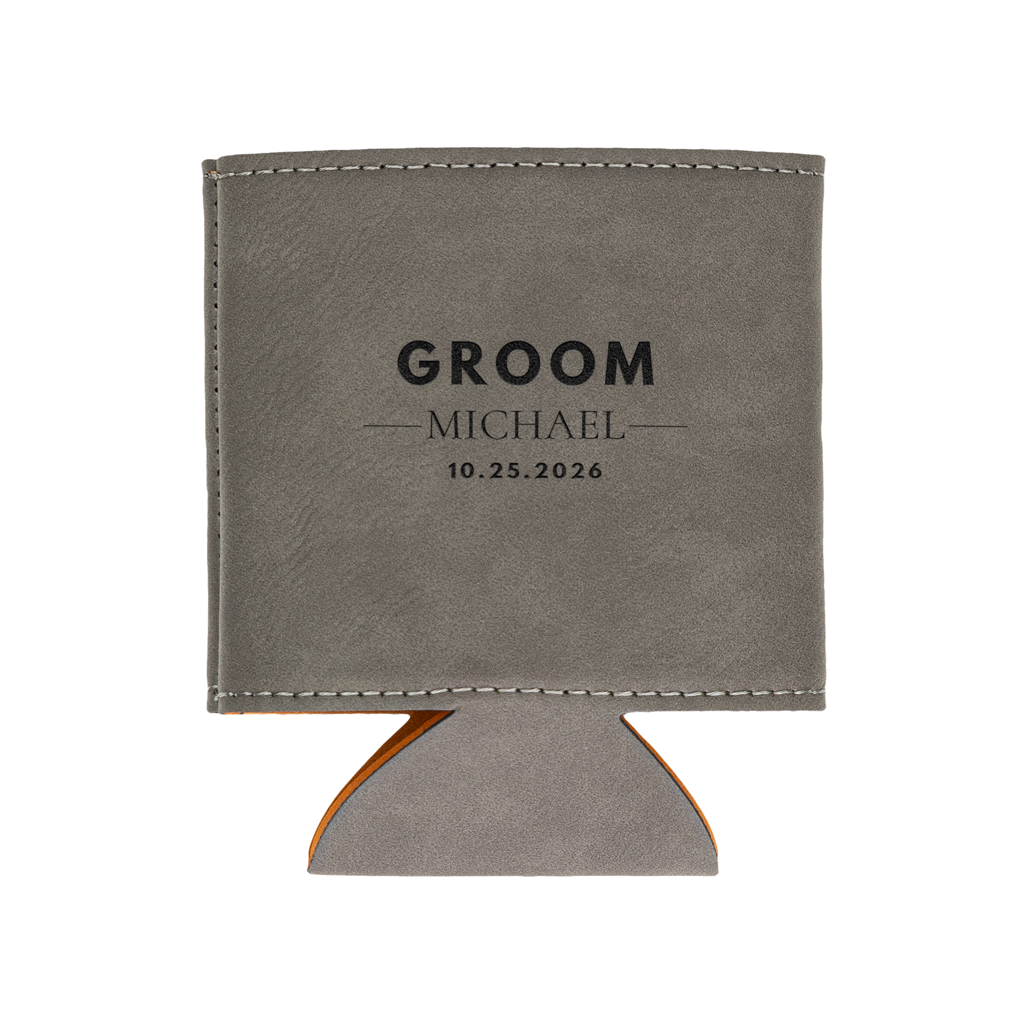 Personalized Groomsmen Gift – Engraved Leatherette Can Cooler Wedding Keepsake