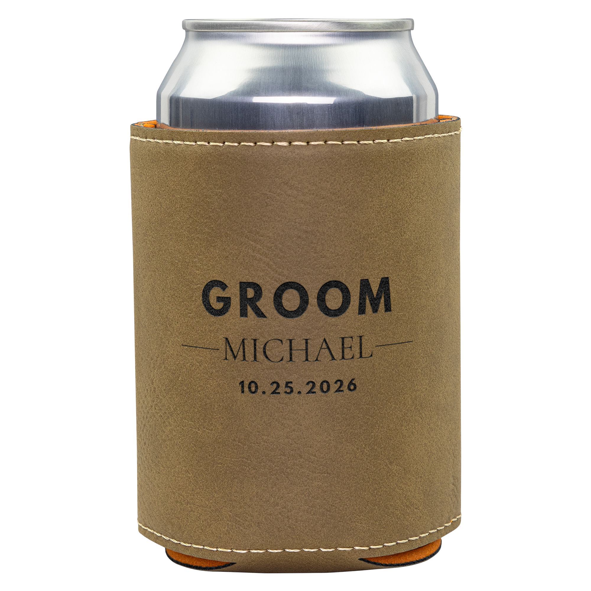 Wedding Party Keepsake Personalized Groomsmen Gift Custom Engraved Leatherette Can Cooler Best Man Present Bachelor Party Favor Laser Engraved Name Initials Wedding Date Practical Gift Idea Drink Holder Essential Cold Beverage Accessory Rustic