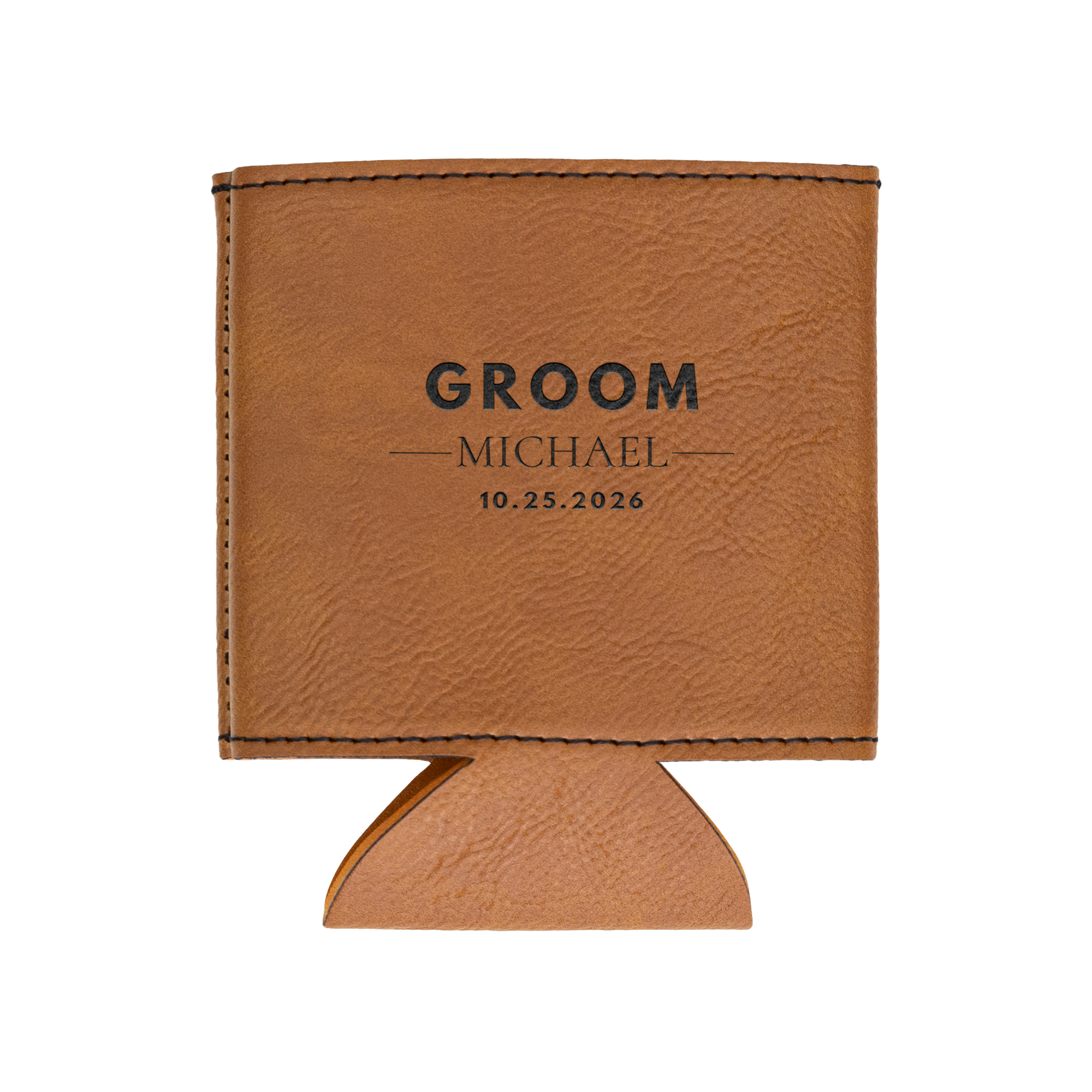 Personalized Groomsmen Gift Engraved Leatherette Can Cooler Custom Wedding Party Present Best Man Bachelor Party Favor Laser Engraved Name Initials Date Practical Keepsake Drink Holder Celebration Essential Rustic Style Wedding Day Thank You