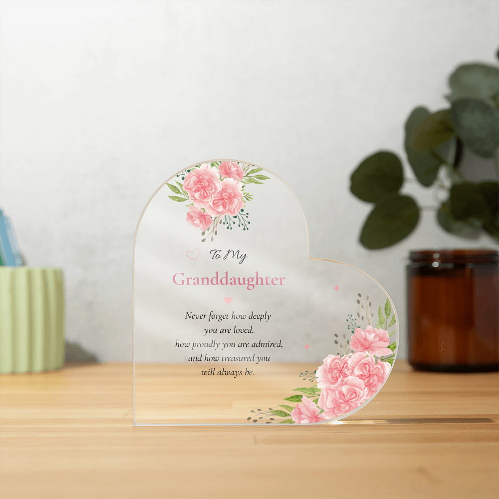 Granddaughter Gift Acrylic Plaque, Granddaughter Keepsake Gift, Meaningful Gift for Granddaughter, Floral Heart Plaque, Granddaughter Birthday Gift