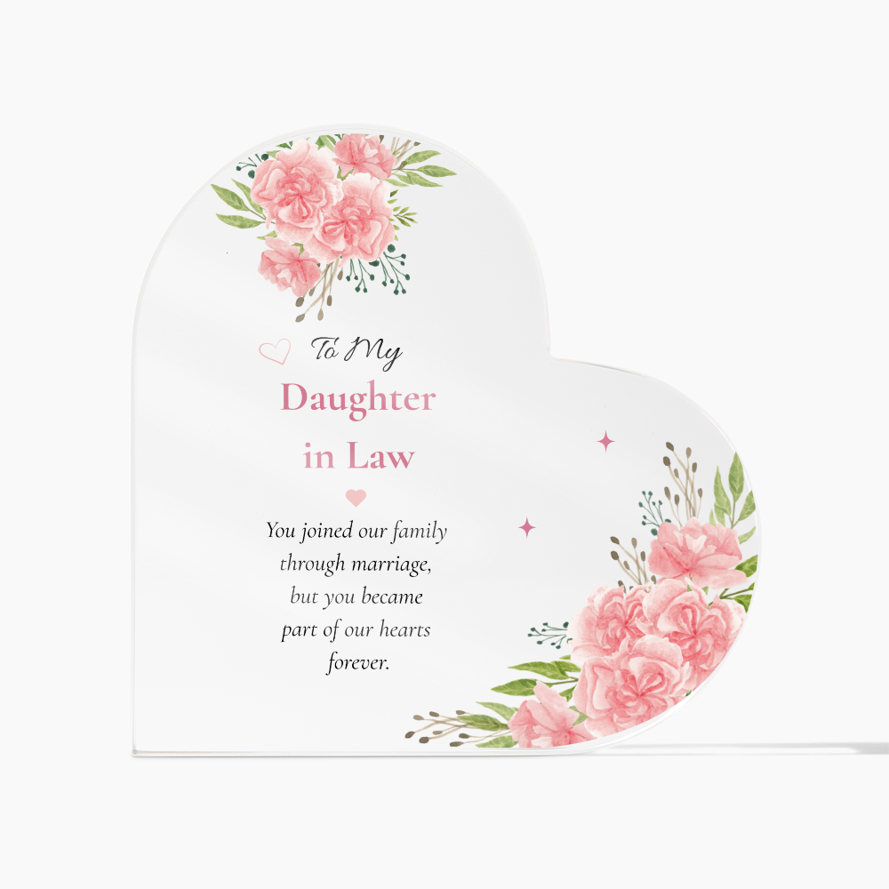 Daughter Law Gift Personalized Keepsake Heart Plaque Acrylic Block Pink Carnation Artwork Present Wedding Treasure Sentimental Family Piece