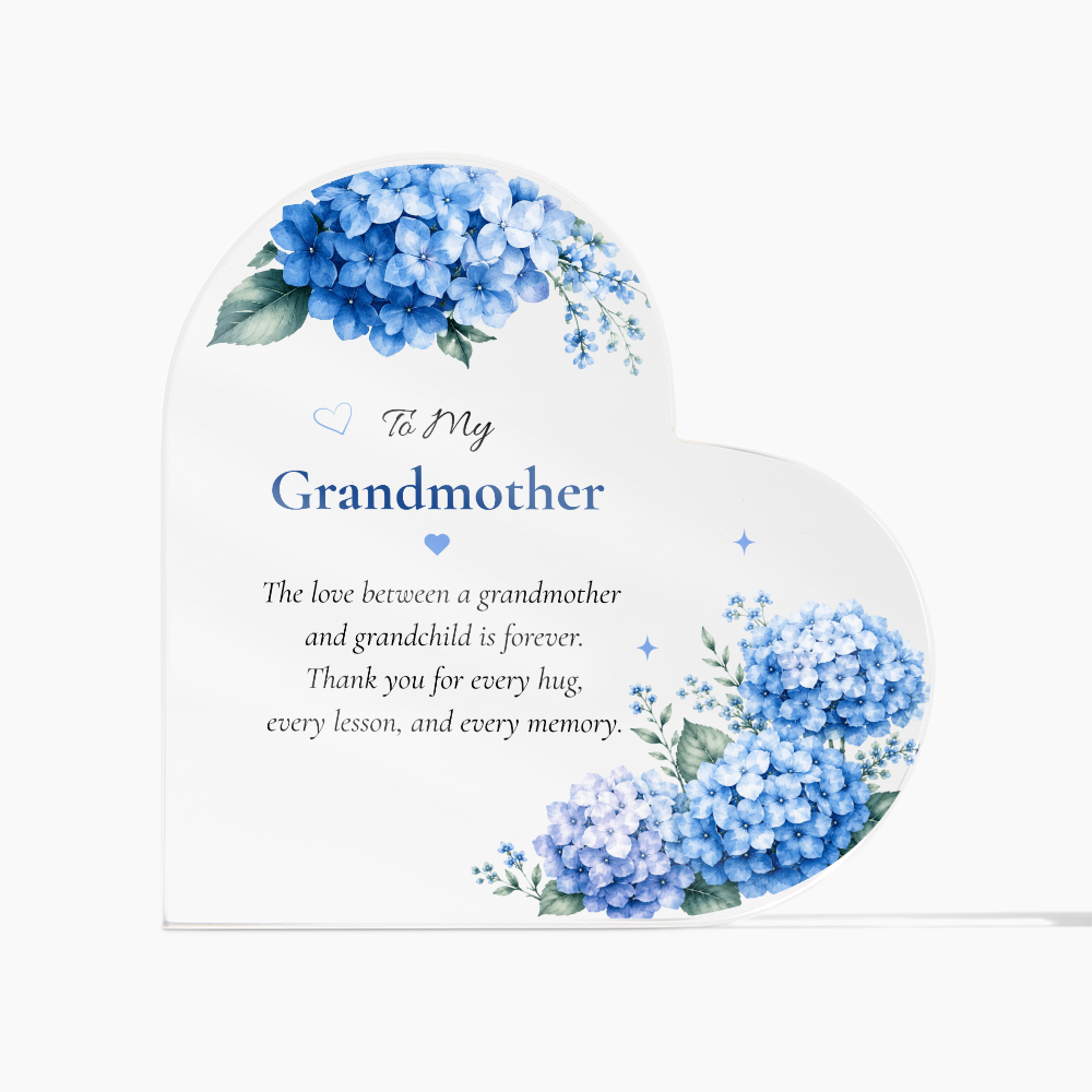 Grandmother Acrylic Heart Plaque Gift for Grandmother from Grandchild, Blue Hydrangea Keepsake, Personalized Grandmother Gift, Mother's Day Gift for Grandmother