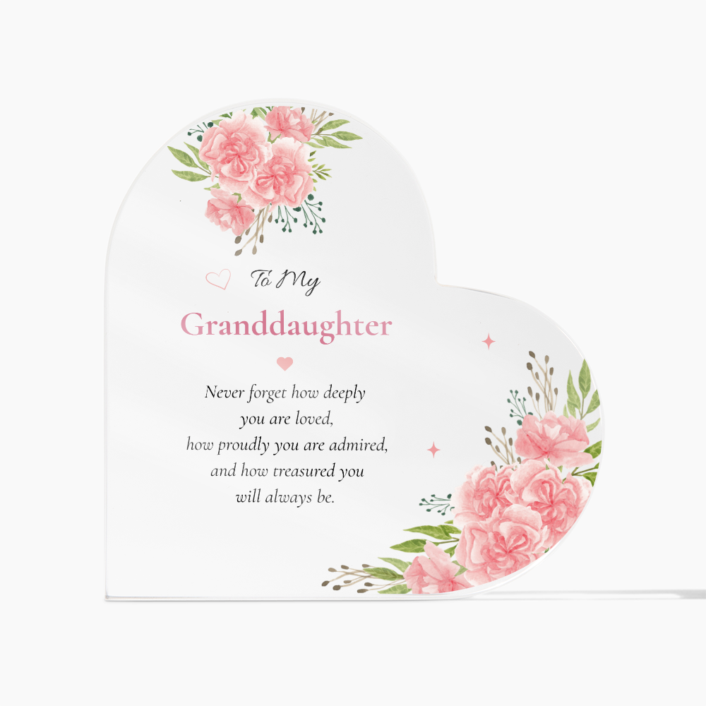 Granddaughter Gift Acrylic Plaque, Granddaughter Keepsake Gift, Meaningful Gift for Granddaughter, Floral Heart Plaque, Granddaughter Birthday Gift