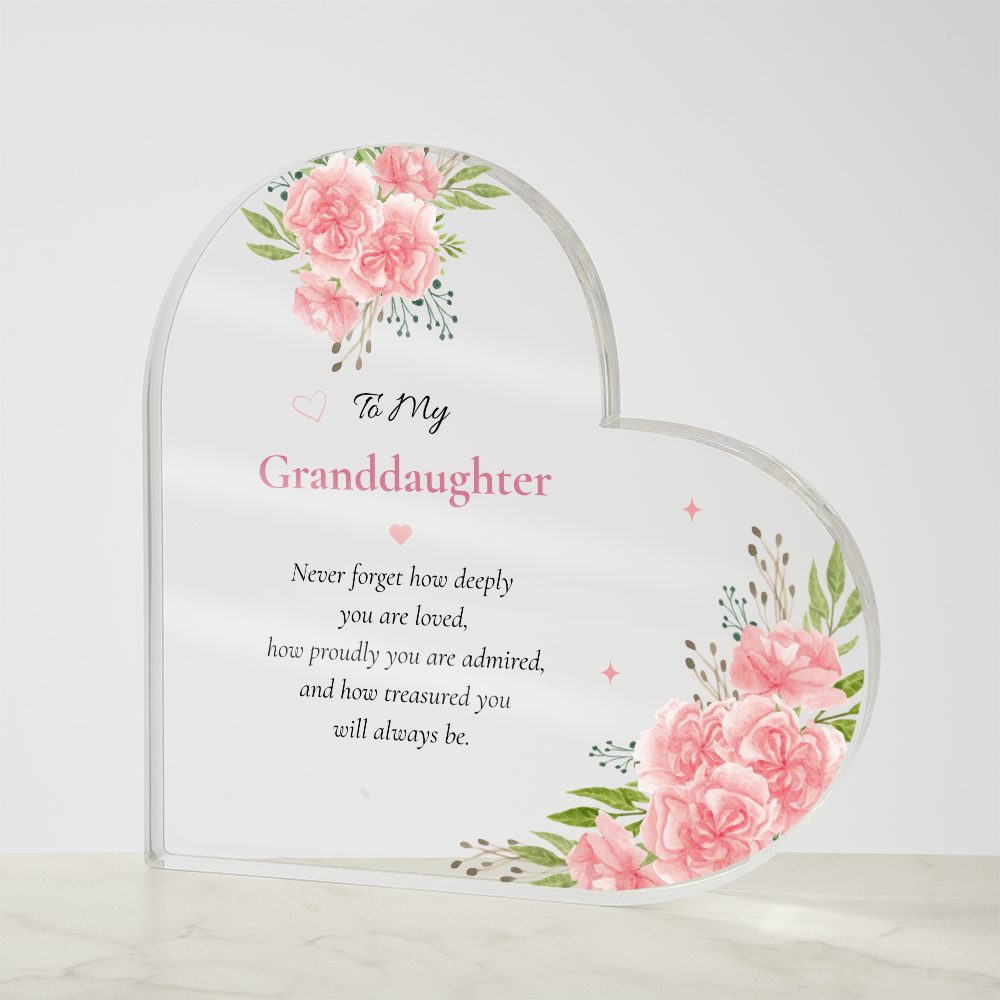 Granddaughter Gift Acrylic Plaque, Granddaughter Keepsake Gift, Meaningful Gift for Granddaughter, Floral Heart Plaque, Granddaughter Birthday Gift