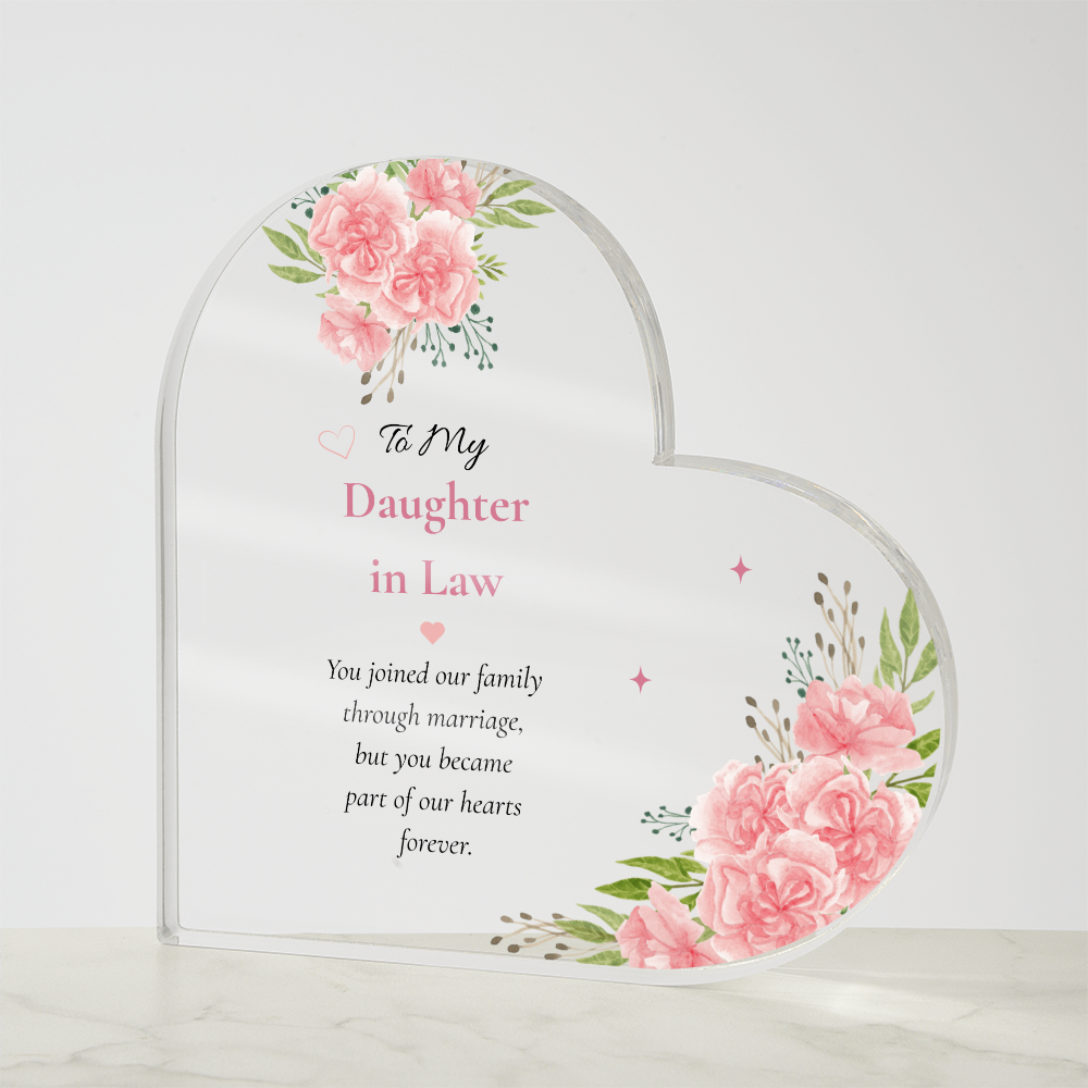 Daughter Law Gift Personalized Keepsake Heart Plaque Acrylic Block Pink Carnation Artwork Present Wedding Treasure Sentimental Family Piece