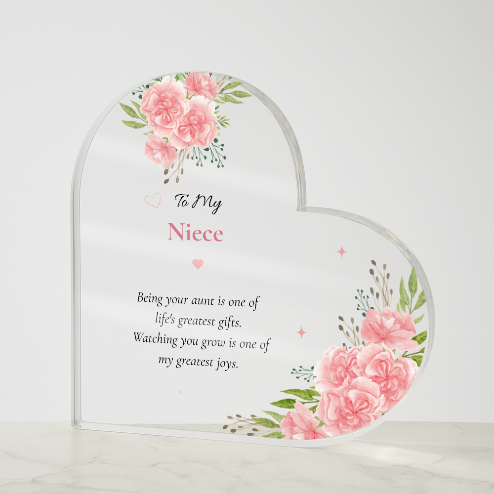 Niece Gift from Aunt Acrylic Plaque, Meaningful Niece Keepsake Gift, Pink Floral Heart Decor, Birthday Gift for Niece, Gift from Aunt