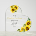 Daughter in Law Gift Personalized Keepsake Heart Plaque Acrylic Block Yellow Sunflower Artwork Present Wedding Treasure Sentimental Family Piece