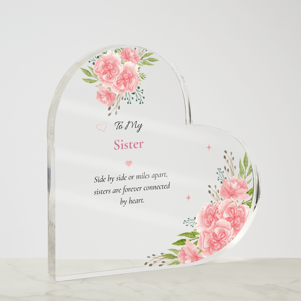 Sister Birthday Gift Personalized Heart Plaque Acrylic Block Keepsake Pink Carnation Artwork Present Sentimental Family Tribute Treasure