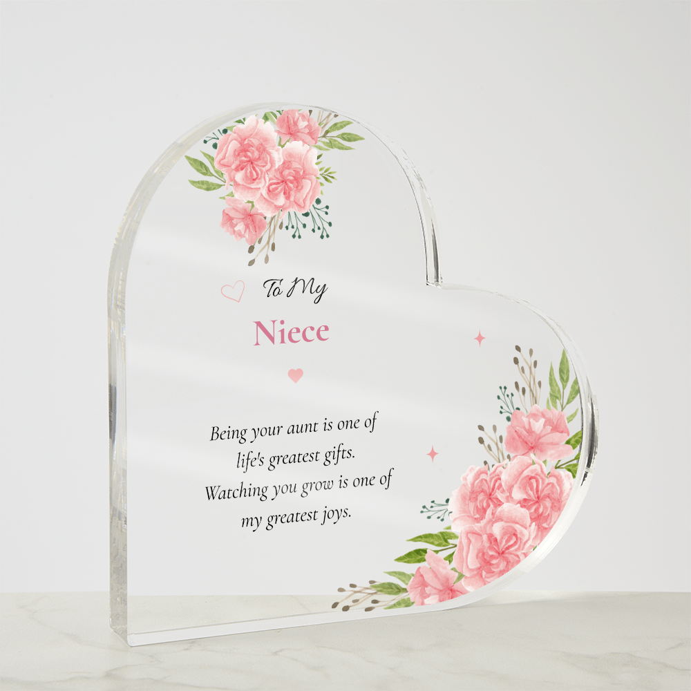 Niece Gift from Aunt Acrylic Plaque, Meaningful Niece Keepsake Gift, Pink Floral Heart Decor, Birthday Gift for Niece, Gift from Aunt