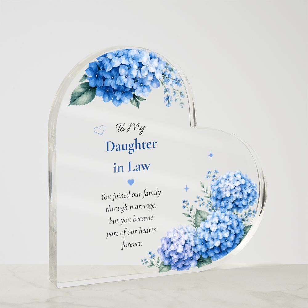 Blue Hydrangea Heart Acrylic Plaque Personalized Keepsake Gift for Daughter in Law