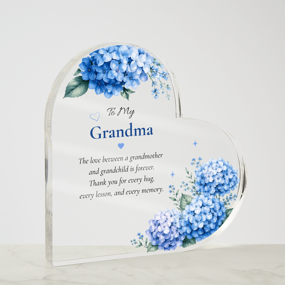 Grandma Acrylic Heart Plaque Gift for Grandma from Grandchild, Blue Hydrangea Keepsake, Personalized Grandma Gift, Mother's Day Gift for Grandma