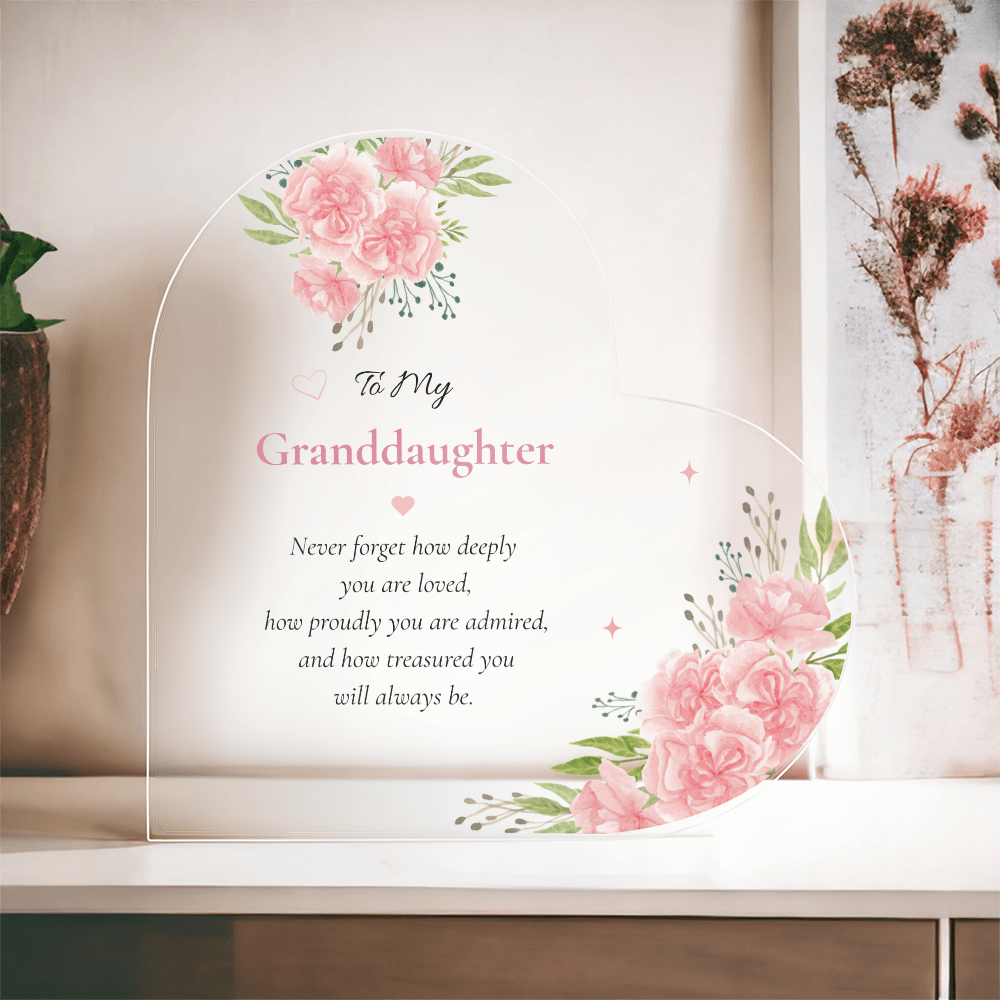 Granddaughter Gift Acrylic Plaque, Granddaughter Keepsake Gift, Meaningful Gift for Granddaughter, Floral Heart Plaque, Granddaughter Birthday Gift