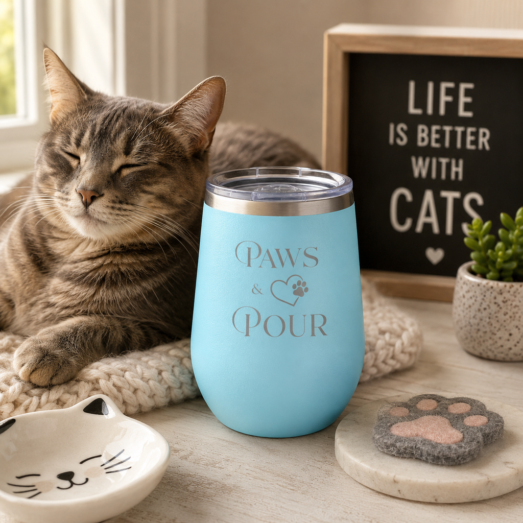 Dog Mom Wine Tumbler | Paws & Pour Stemless Wine Cup | Custom Pet Lover Gift | Dog Owner Travel Tumbler  12 oz