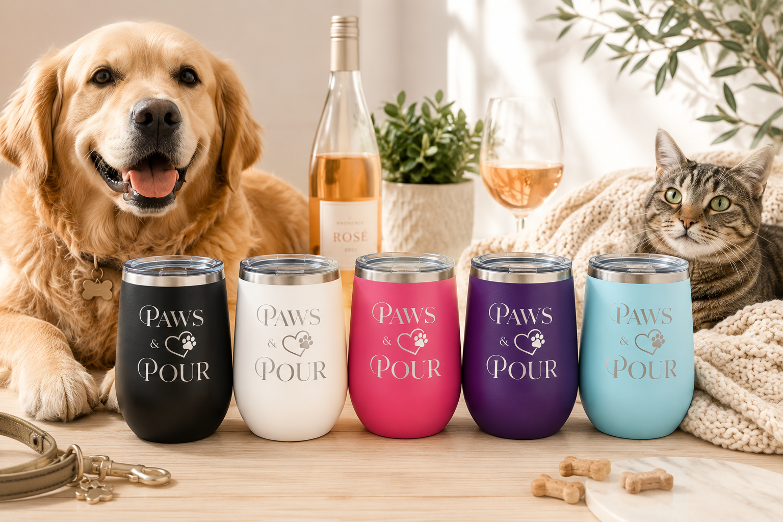 Dog Mom Wine Tumbler | Paws & Pour Stemless Wine Cup | Custom Pet Lover Gift | Dog Owner Travel Tumbler  12 oz