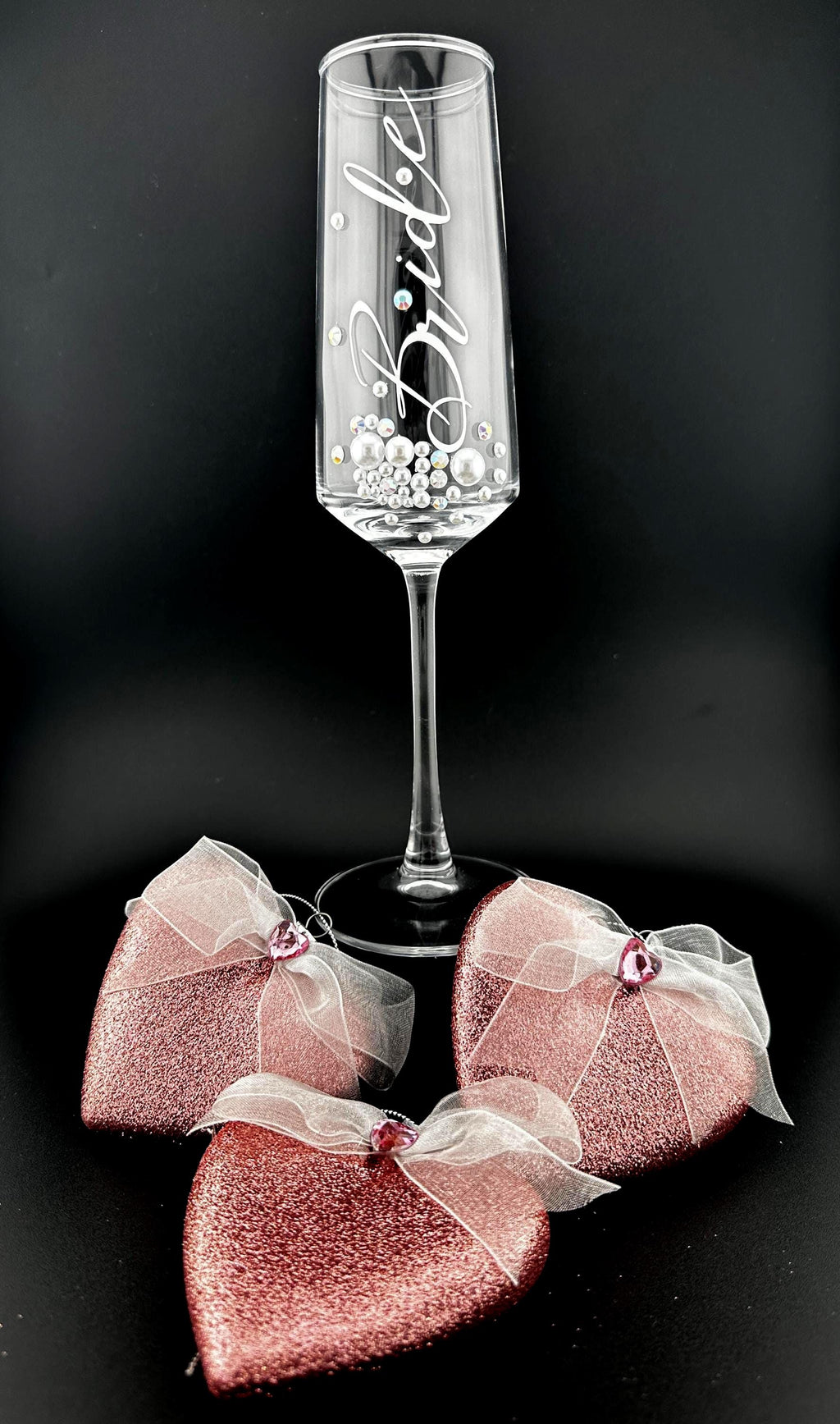 Bride Champagne Flute Custom Engraved Wedding Toast Keepsake Gift Bridal Shower Celebration Glass Rhinestone Pearl Embellished Stemware