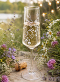 Wildflower Bride Champagne Flute Botanical Bride Glass Wedding Toasting Stemware Pearl Rhinestone Crystal Goblet Garden Wedding Gift Bridal