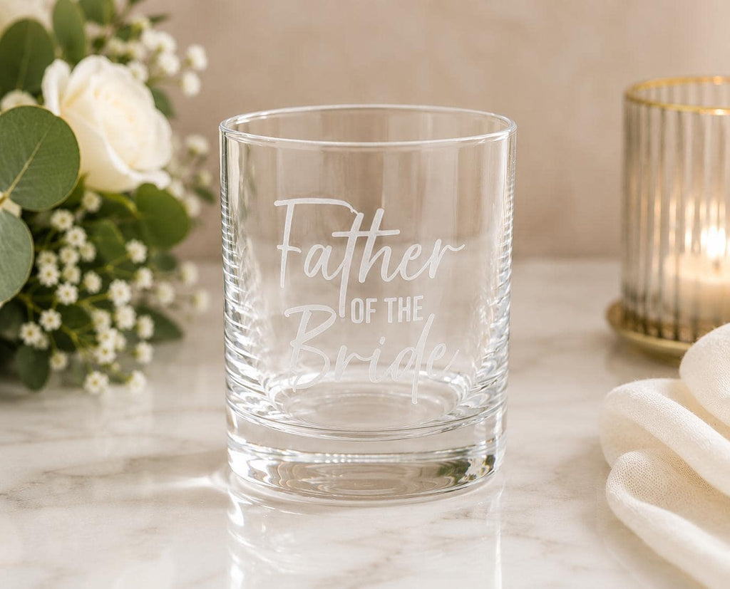 Father of the Bride Whiskey Glass Gift Engraved Keepsake Personalized Drinkware Present Ceremony Toast Memento Custom Rocks Tumbler Fob Gift
