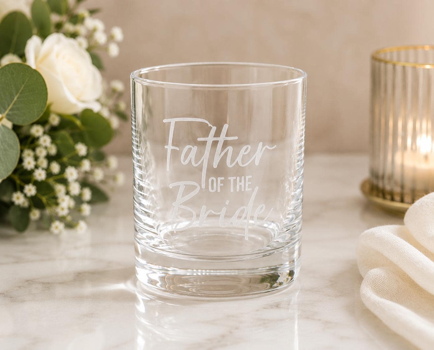 Father of the Bride Whiskey Glass Gift Engraved Keepsake Personalized Drinkware Present Ceremony Toast Memento Custom Rocks Tumbler Fob Gift