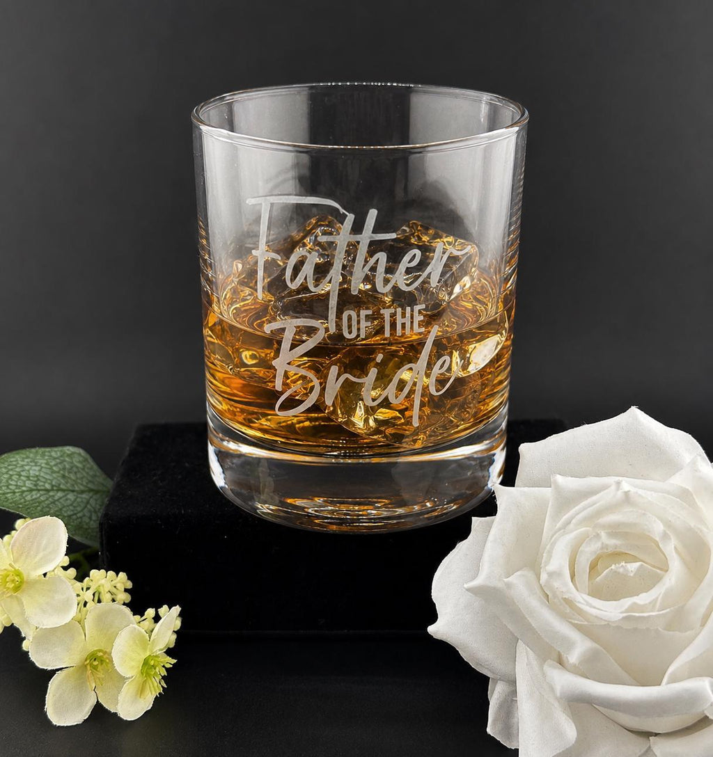 Father of the Bride Whiskey Glass Gift Engraved Keepsake Personalized Drinkware Present Ceremony Toast Memento Custom Rocks Tumbler Fob Gift