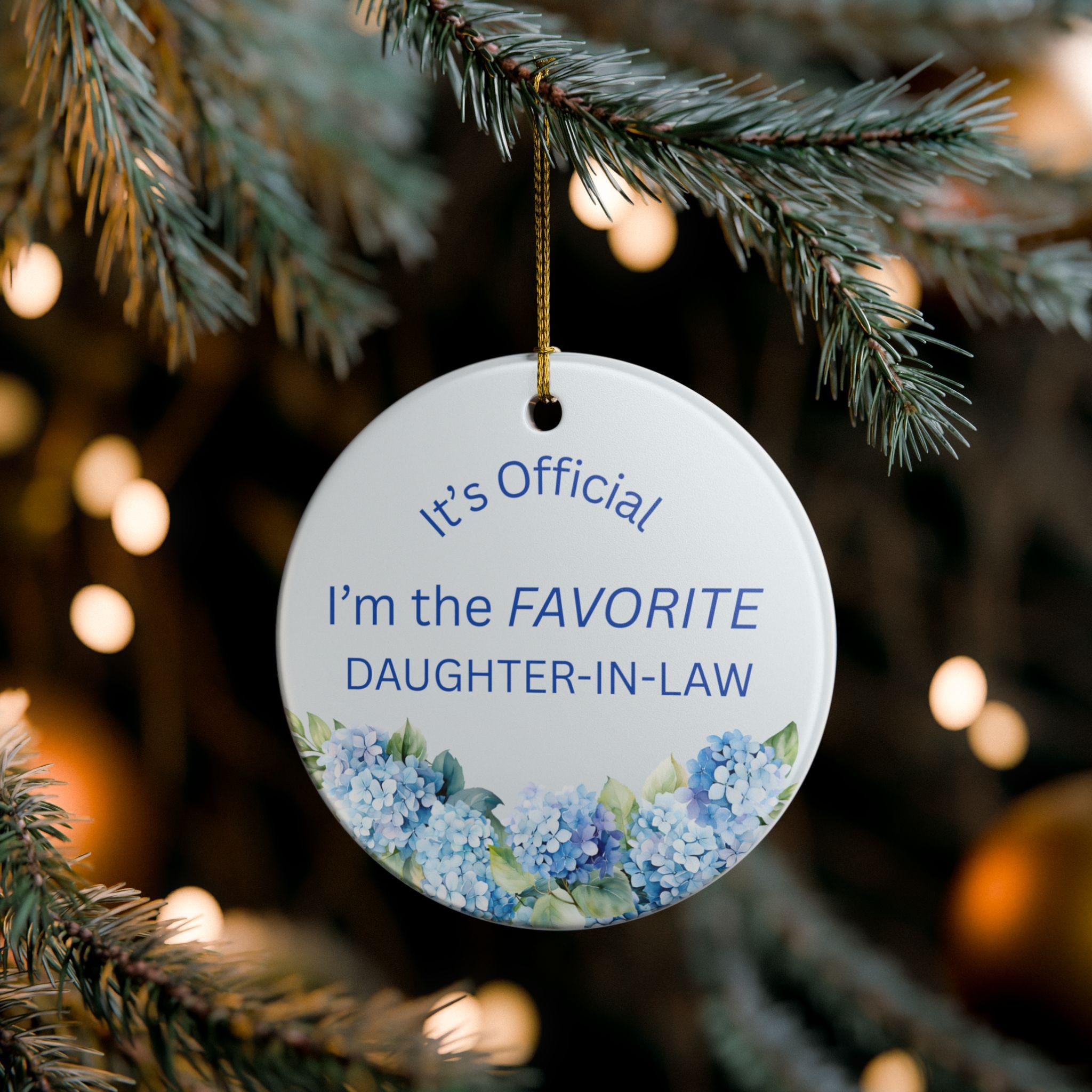 Custom Daughter In Law Gift Idea DIL Hanging Disk Keepsake Heirloom Memory Cherished Traditional Design Hydrangea Ornament Ceramic Round