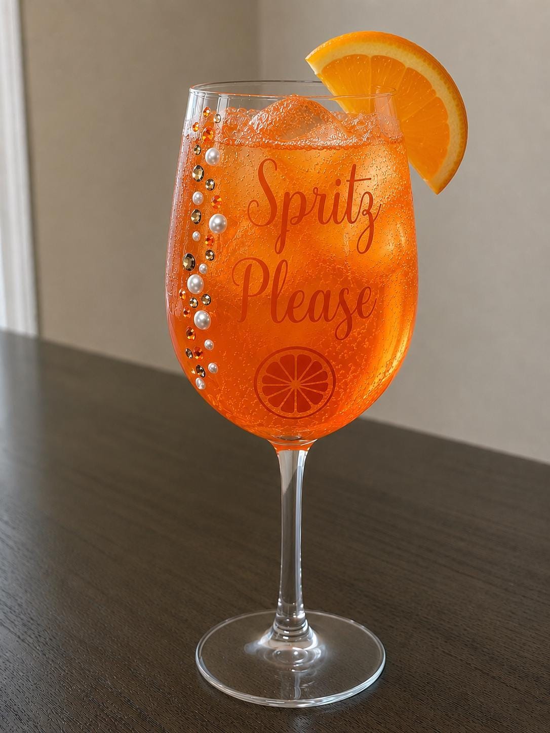 Aperol Spritz Glass Orange Slice Cocktail Glassware Summer Party Drinkware Gift Brunch Stemware Rhinestone Wine Handcrafted Spritz Please