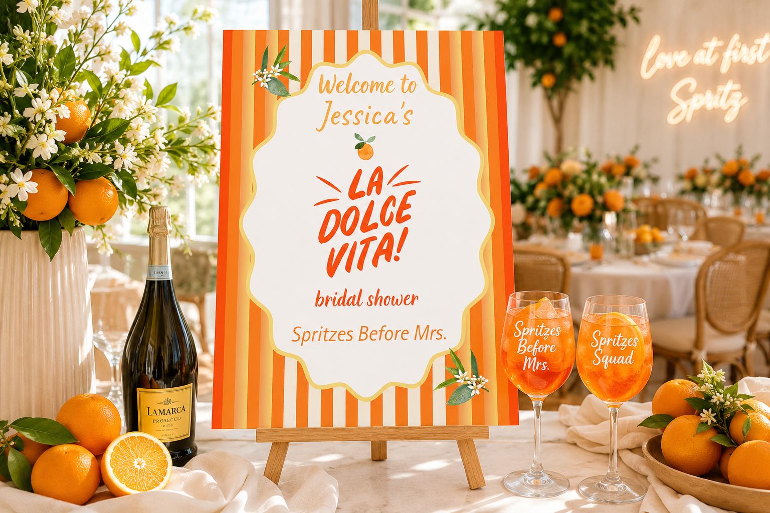 Aperol Spritz Bridal Shower Sign Cocktail Party Poster Wedding Celebration Art Bride Event Decoration Drink Themed Display Beverage Bar