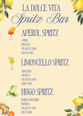 Spritz Bar Menu Sign Wedding Reception Printable Cocktail Recipe Italian Drink Bridal Shower Party Decoration Summer Event Display La Dolce