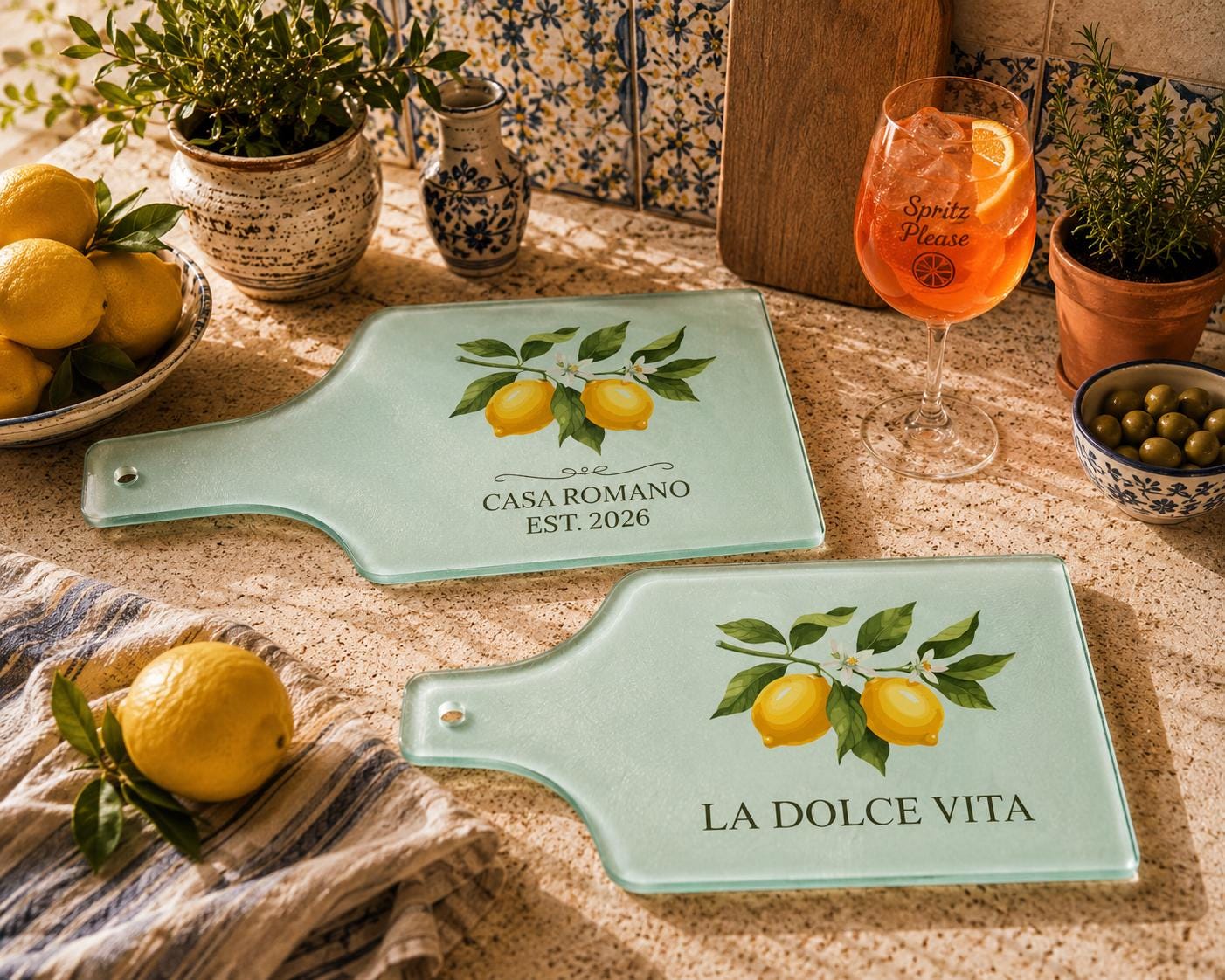 Lemon Cutting Board Glass Serving Platter Paddle Cheese Tray Charcuterie Hostess Gift Housewarming Kitchen Wall Art Italian Farmhouse