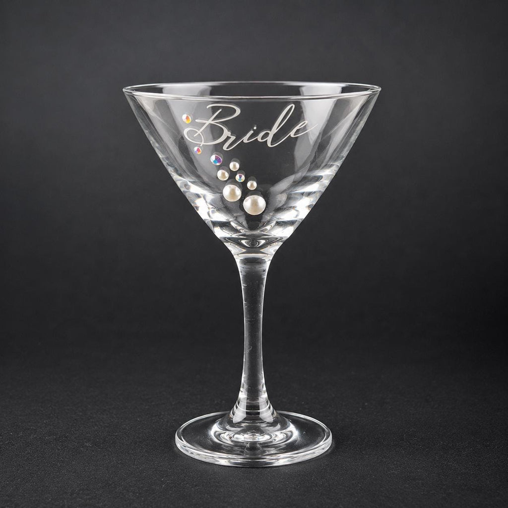 Bride Martini Glass Bridal Shower Gift Bachelorette Party Keepsake Wedding Cocktail Drinkware Engagement Celebration Stemware Rhinestone