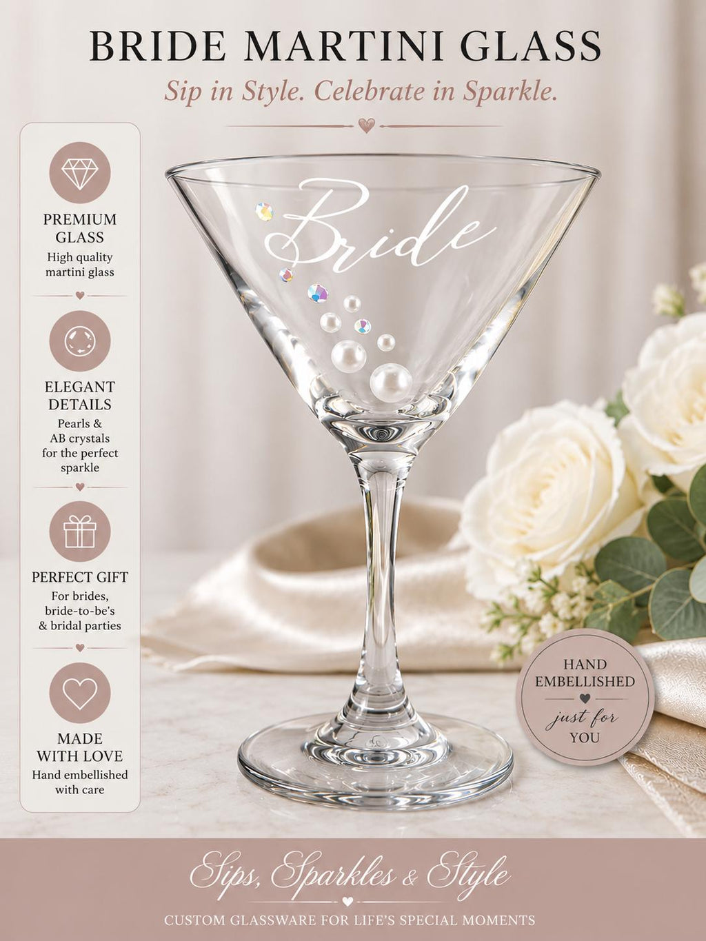 Bride Martini Glass Bridal Shower Gift Bachelorette Party Keepsake Wedding Cocktail Drinkware Engagement Celebration Stemware Rhinestone