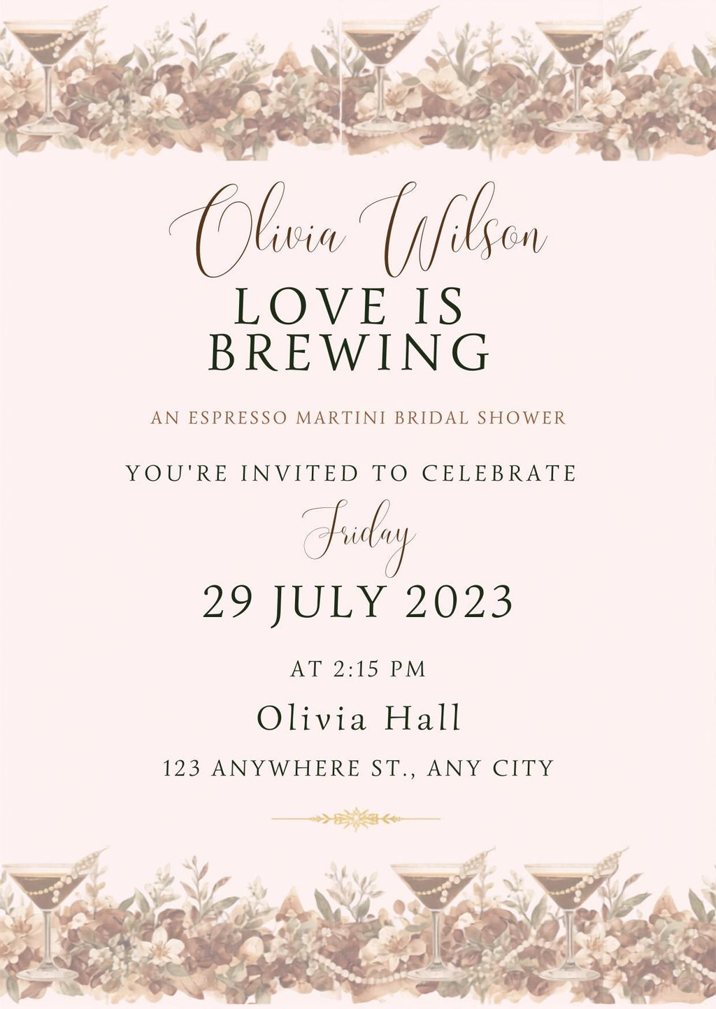 Bridal Shower Invitation Template Canva Editable Printable Welcome Sign Espresso Martini Menu Template Bundle Download Party Game Recipe