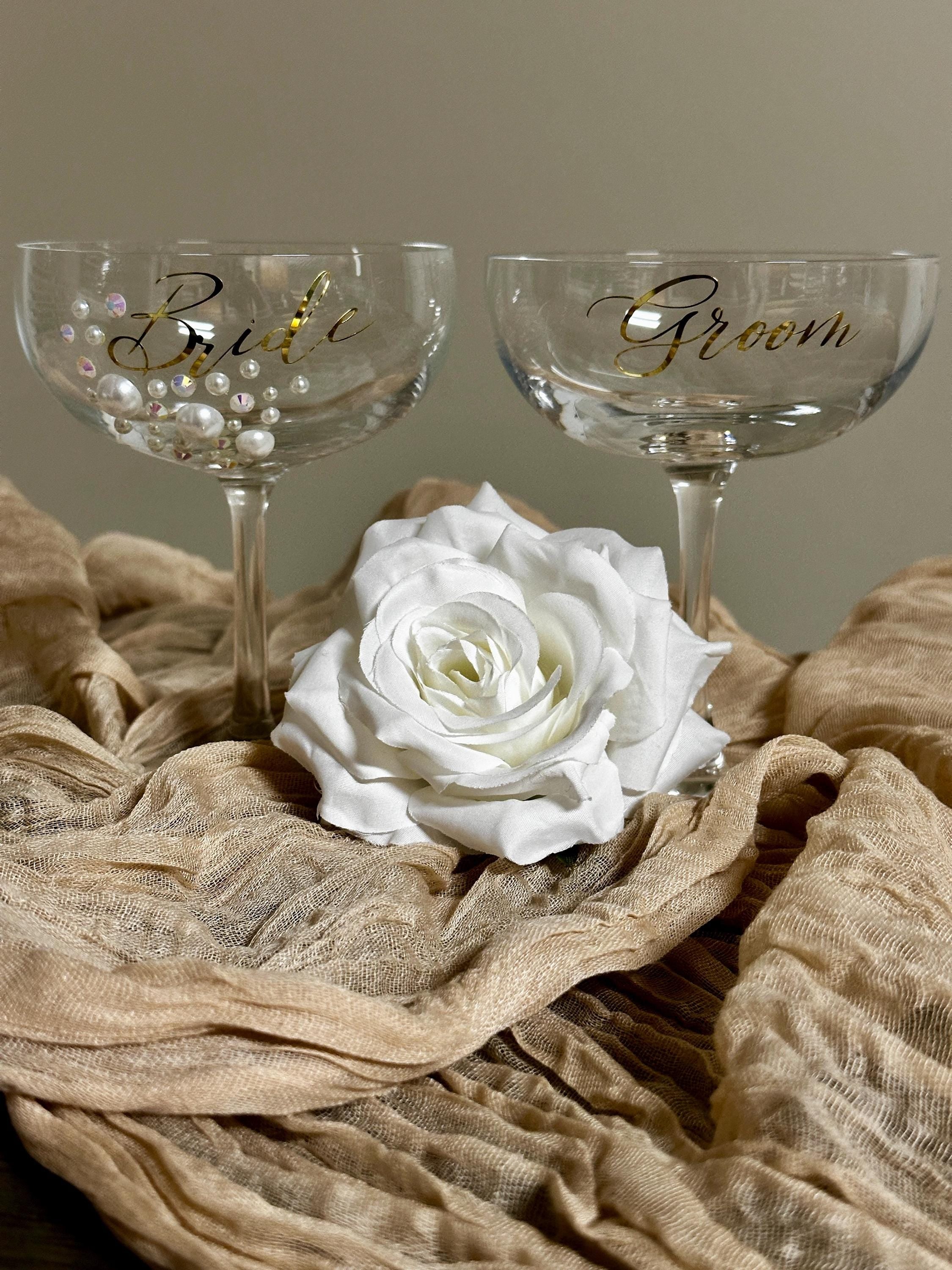 Bride & Groom Champagne Coupe Glass Set – Wedding Toast Glasses  Set of 2  Wedding Gift for Couple under 40.00  Wedding Glasses