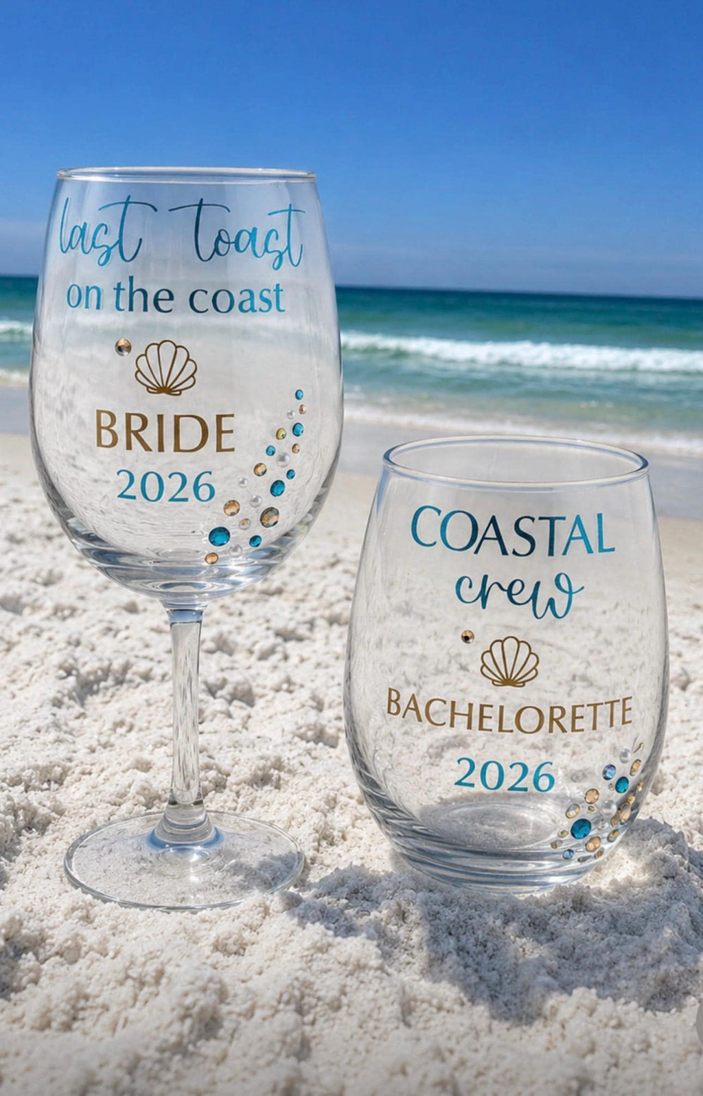 Coastal Bachelorette Wine Glass Bride Crew Beach Bach Glasses Last Toast Coast Celebration Bridesmaid Gift Stemware Nautical Wedding