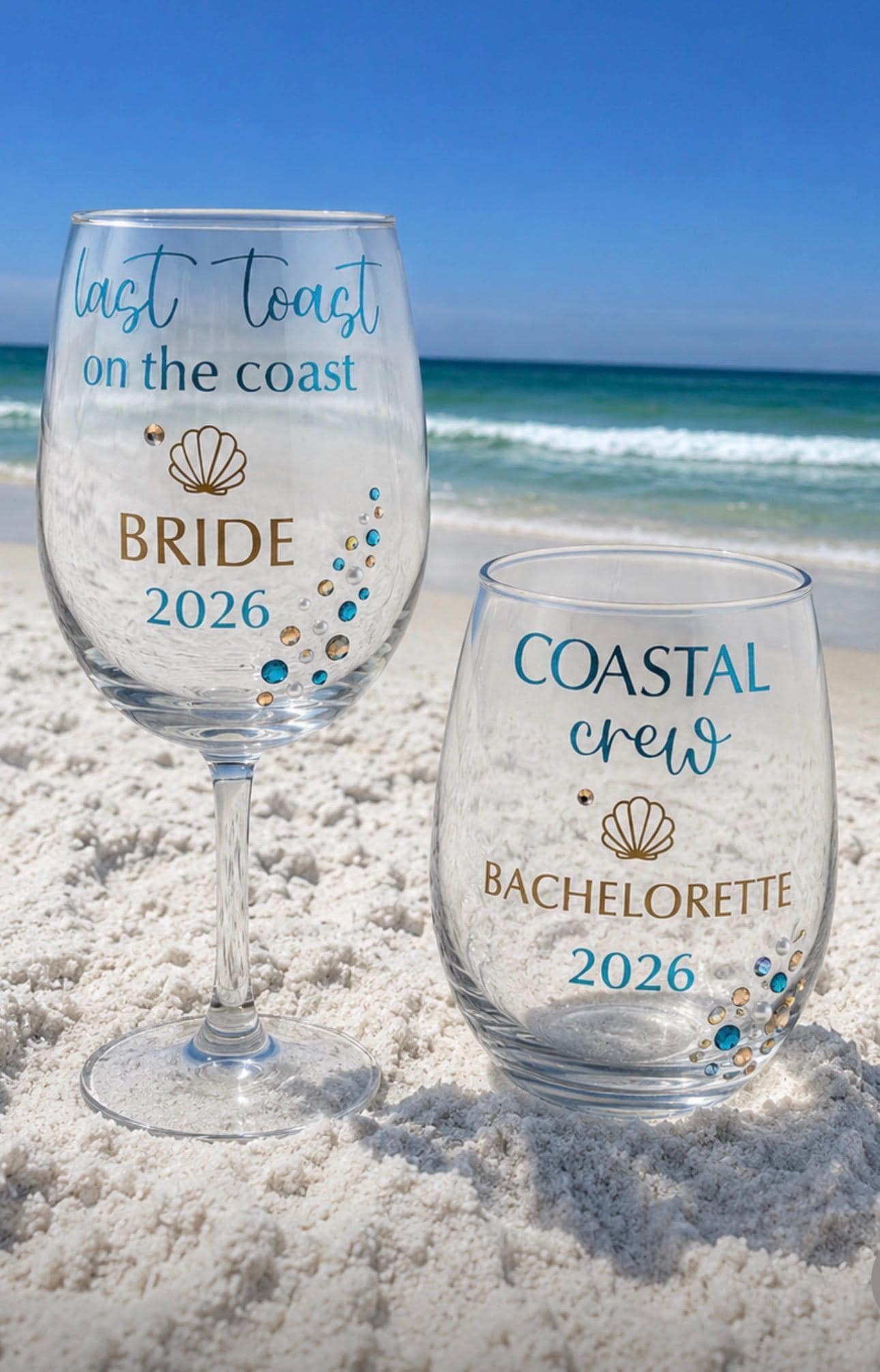 Coastal Bachelorette Wine Glass Bride Crew Beach Bach Glasses Last Toast Coast Celebration Bridesmaid Gift Stemware Nautical Wedding