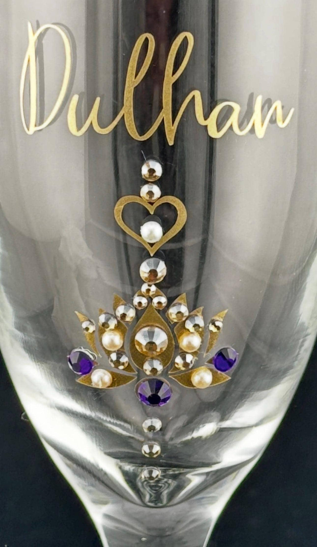 Dulhan Champagne Flute Indian Bride Glass Mehndi Ceremony Toast Celebration Gift Fusion Wedding Gold Pearl Rhinestone Stemware Handcrafted
