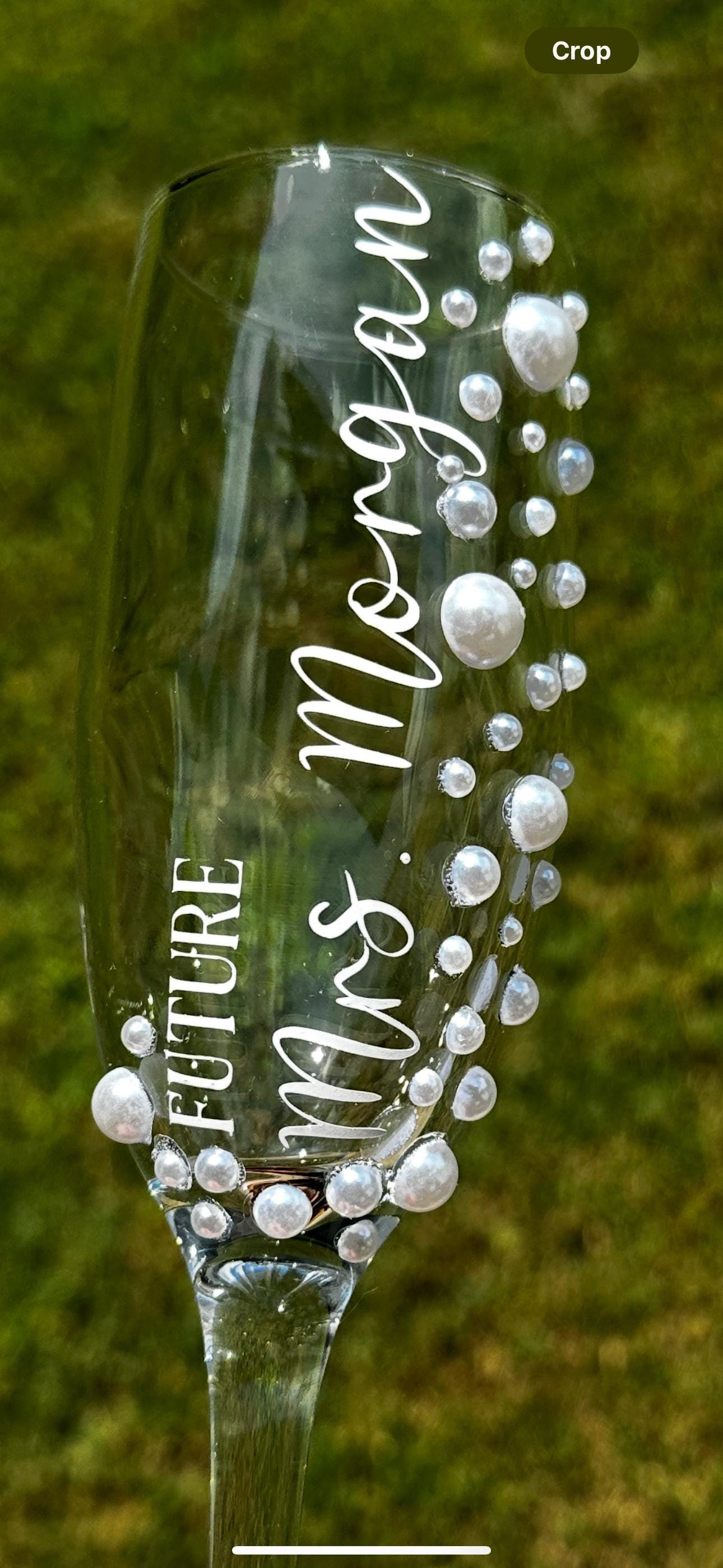 Future Mrs Flute Pearl Champagne Glass Wedding Engagement Party Bride Shower Gift Personalized Custom Bridal to Be Toast Celebration