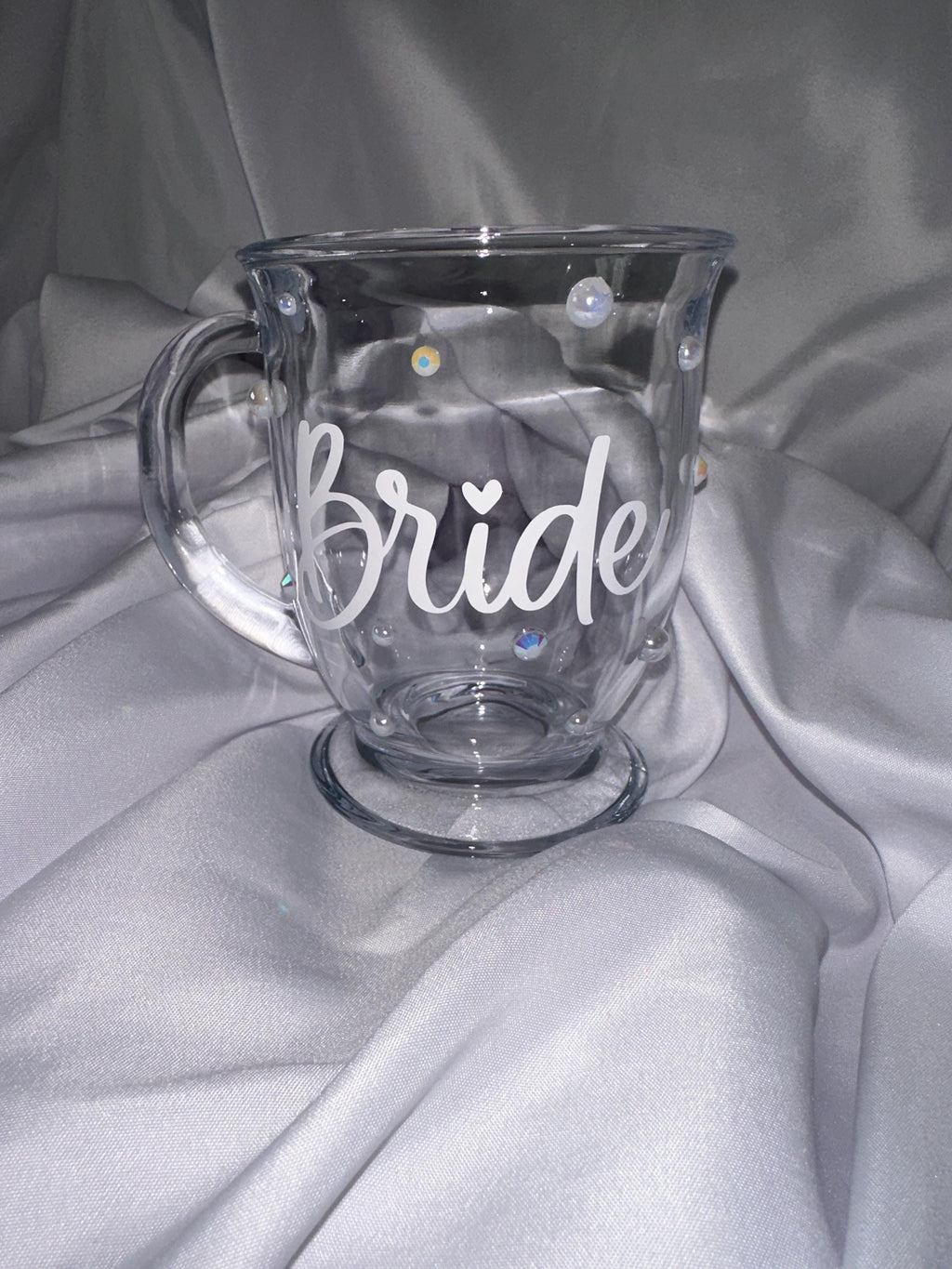 Bride Coffee Mug Tea Lover Bridal Shower Gift Personalized Wedding Tumbler Pearl Rhinestone Decorated Blinged Out Engagement Keepsake