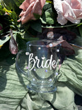 Bride Coffee Mug Tea Lover Bridal Shower Gift Personalized Wedding Tumbler Pearl Rhinestone Decorated Blinged Out Engagement Keepsake