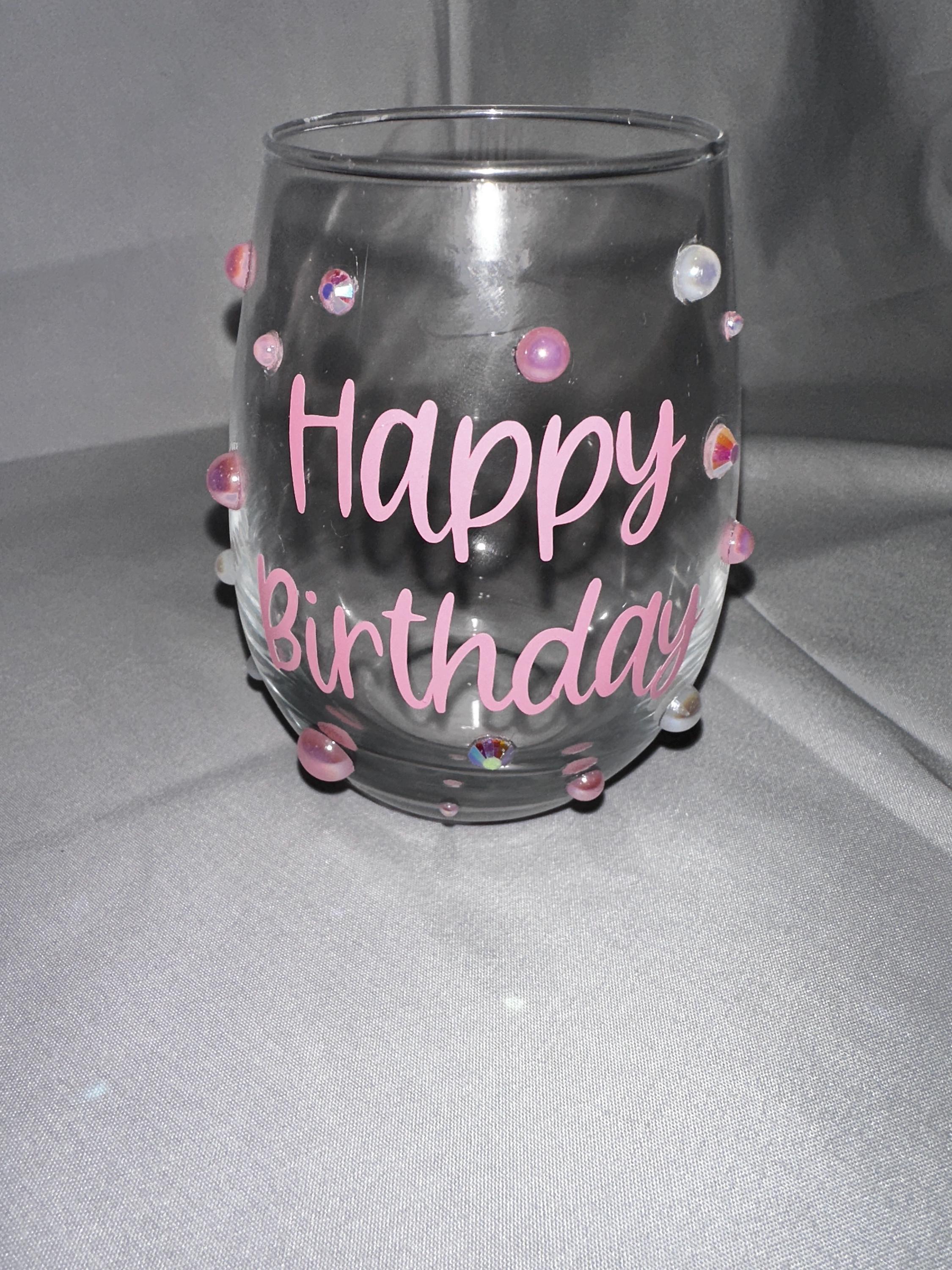 Sparkly Wine Glass Rhinestone Stemless Birthday Celebration Gift Her Milestone Occasion Present Handcrafted Decorative Stemware Bling Party