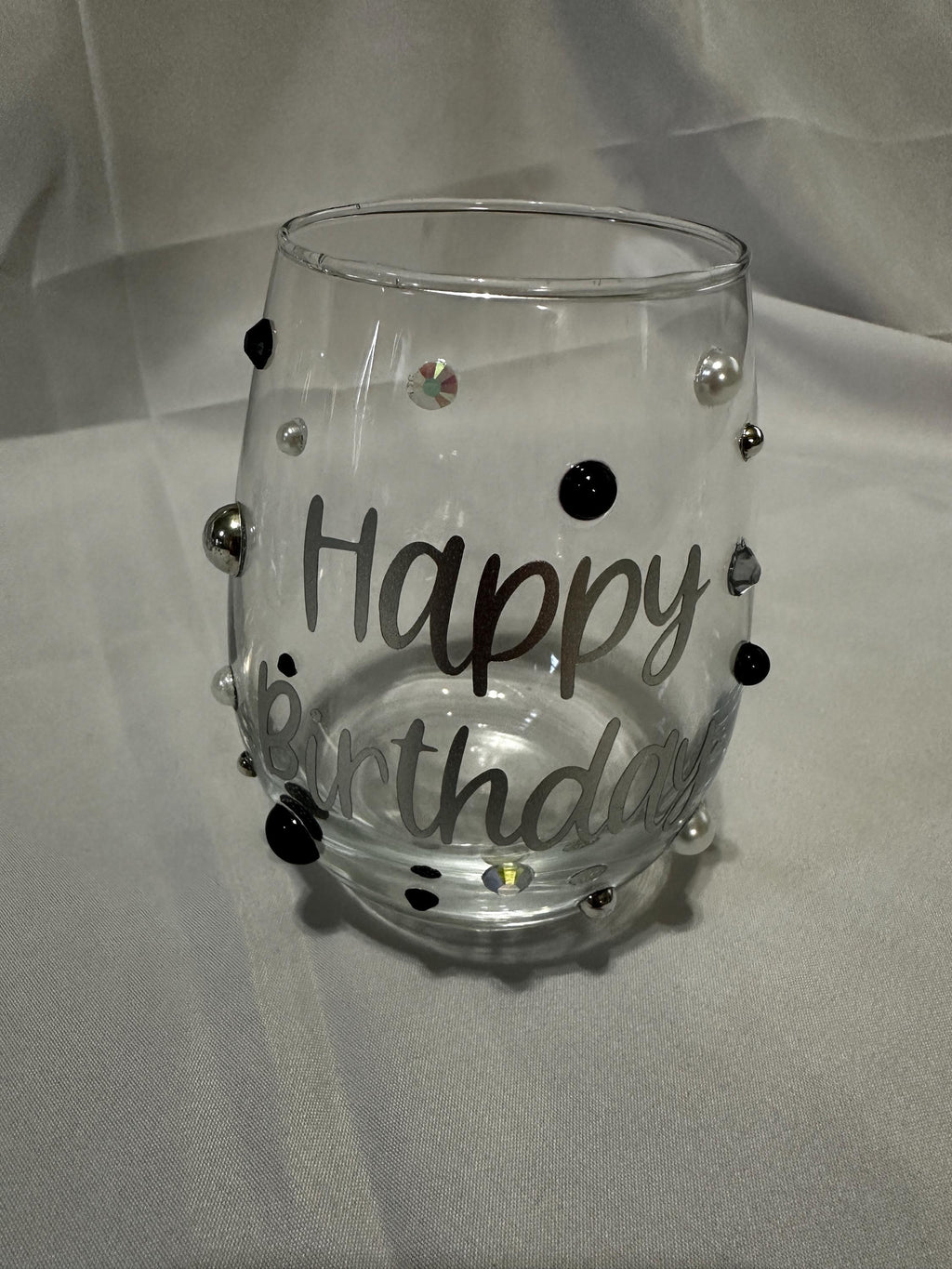 Sparkly Wine Glass Rhinestone Stemless Birthday Celebration Gift Her Milestone Occasion Present Handcrafted Decorative Stemware Bling Party