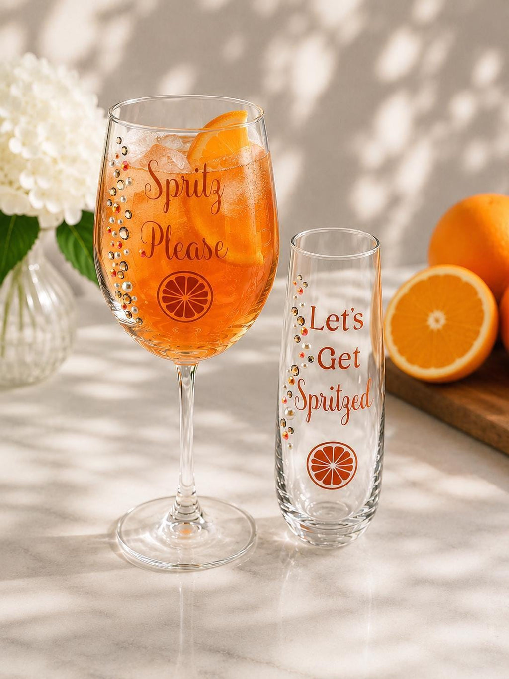Aperol Spritz Glass Orange Slice Cocktail Glassware Summer Party Drinkware Gift Brunch Stemware Rhinestone Wine Handcrafted Spritz Please