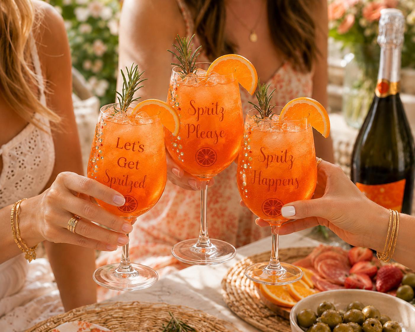 Aperol Spritz Glass Orange Slice Cocktail Glassware Summer Party Drinkware Gift Brunch Stemware Rhinestone Wine Handcrafted Spritz Please