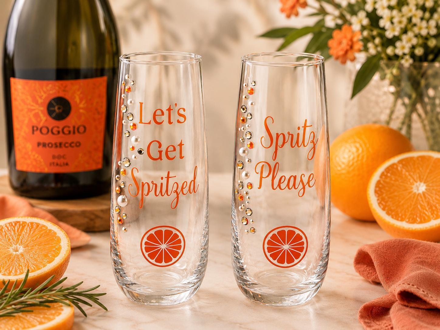 Aperol Spritz Glass Orange Slice Cocktail Glassware Summer Party Drinkware Gift Brunch Stemware Rhinestone Wine Handcrafted Spritz Please