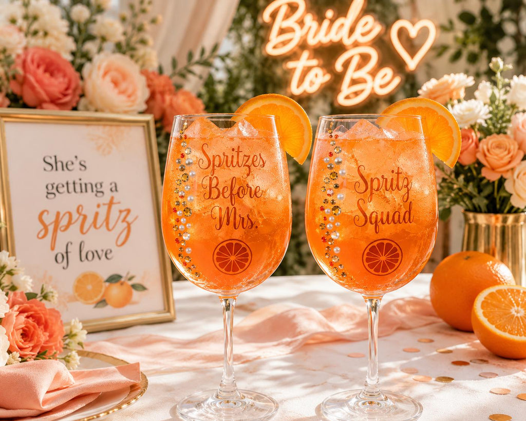 Aperol Spritz Glass Orange Slice Cocktail Glassware Summer Party Drinkware Gift Brunch Stemware Rhinestone Wine Handcrafted Spritz Please