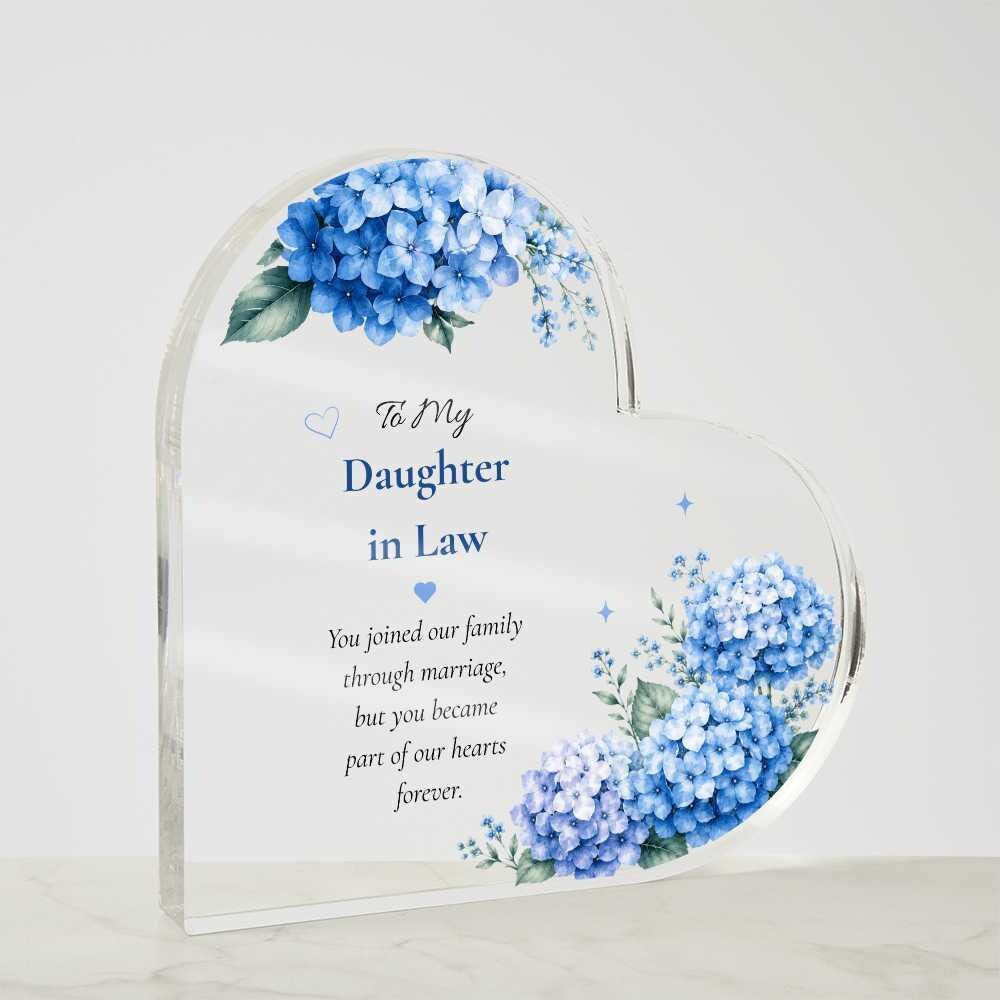 Daughter in Law Gift Personalized Keepsake Heart Plaque Acrylic Block Blue Hydrangea Artwork Present Wedding Treasure Sentimental Family