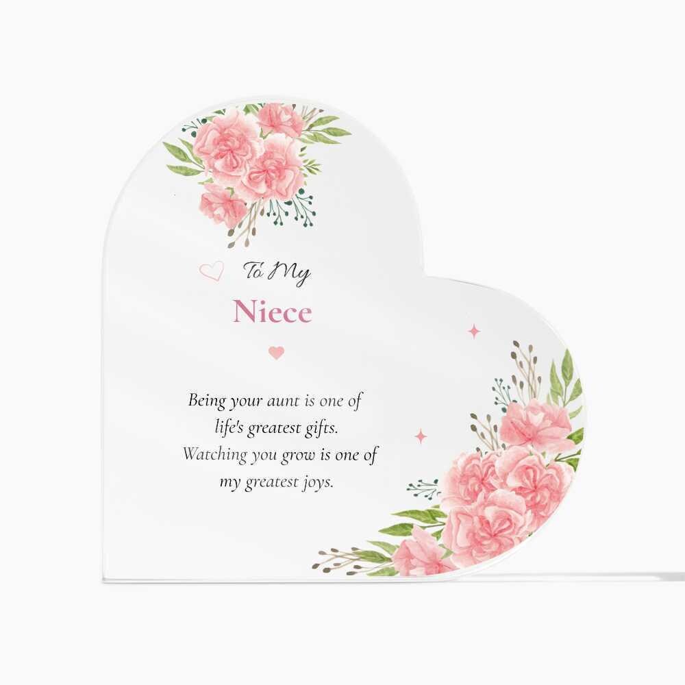 Niece Birthday Gift Aunt Keepsake Acrylic Plaque Pink Floral Heart Display Meaningful Memento Sentimental Tribute Family Relationship